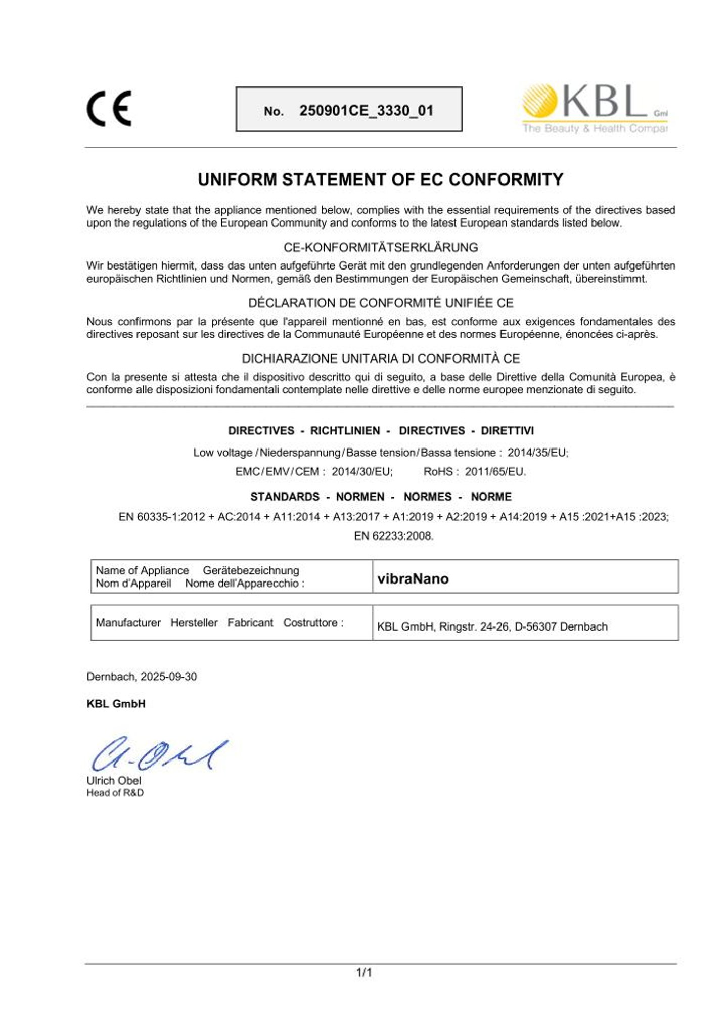 Konformitätserklärung Geräte